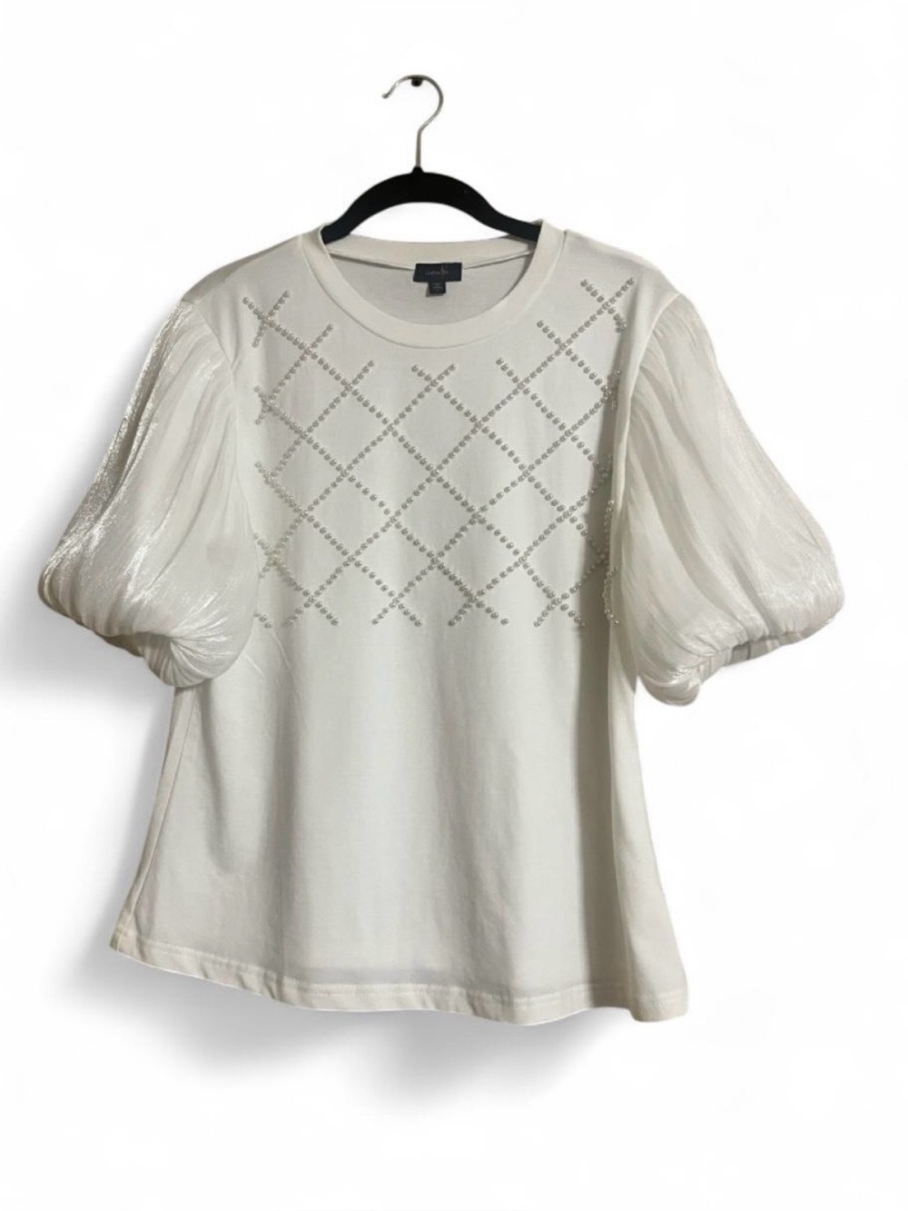 On Twelfth Top Sz L White Embellished Textured Puff Sleeves Fairy Cottagecore